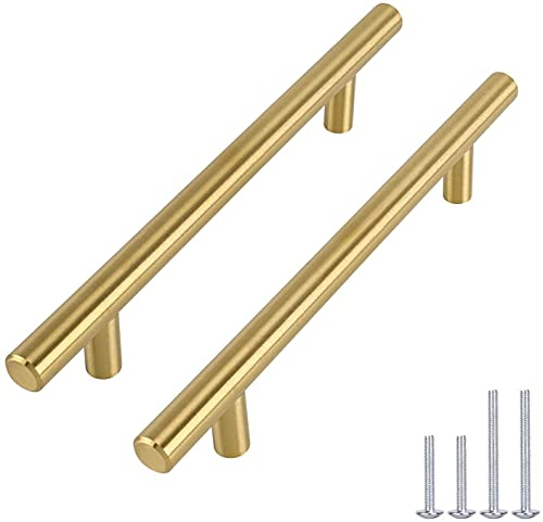 goldenwarm 10 Stück Möbelgriffe Gold Schrankgriffe Gold Türgriffe Gold -LS201GD128 Möbelgriffe 128mm Lochabstand Gold Möbelgriffe Edelstahl 128mm Griffe Möbel Gold