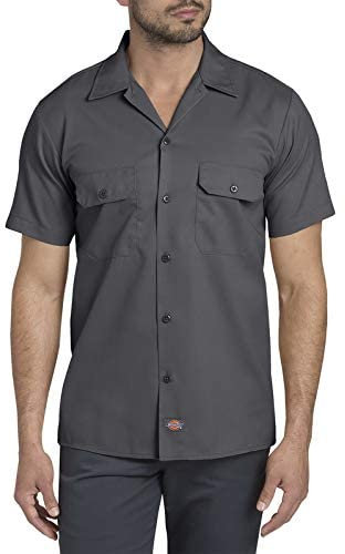 Dickies Men's Short-Sleeve Flex Work Shirt Slim Fit, Charcoal, S