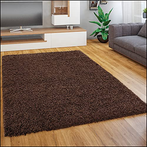 Paco Home Teppich Wohnzimmer Schlafzimmer Hochflor Shaggy Flokati Optik Einfarbiges Design Weich Flauschig Moderne Deko, Grösse:60x100 cm, Farbe:Braun