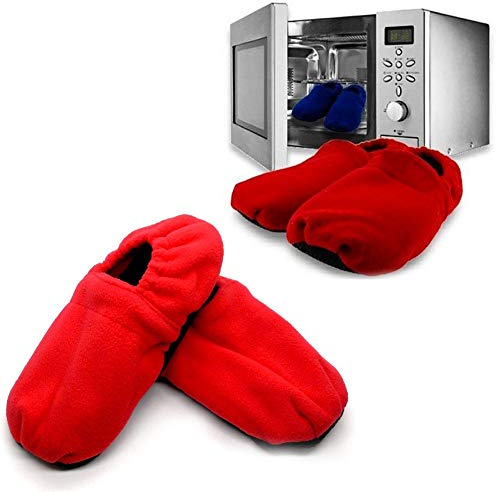 Chaussons Chauffants - Pantoufles de Maison Chauffables au Micro-ondes - Graines de Lin amovibles et chauffables au micro-ondes - Rouge Bleu Léopard Dalmatien - Taille 36 - 42 (rouge)