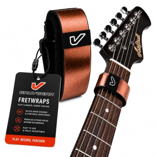 Gruv Gear Fret Wrap & Guitar Mute, Fretwrap for Acoustic, Electric & Bass | String Dampener Recording, Tapping & Practice Accessory (1 Pack, Large Bronze, Fits 6 String Bass, 8 String Guitar)