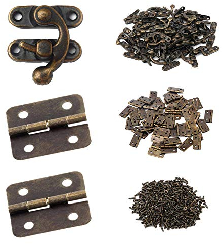 HOWDIA 50 Pcs Antique Small Hinges Piano Hinges Decorative with 25 Pcs Mini Cabinet Latch Hasps for Small Wooden Toy Box Chest Doll House Jewellery Boxes(Bronze Tone)