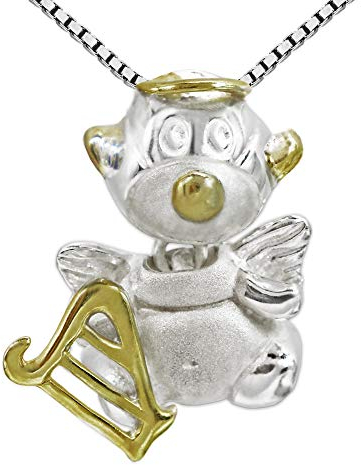 CLEVER SCHMUCK Set Silberner Damen Anhänger Engel 18 mm mit Harfe Bicolor seidenmatt und glänzend teilvergoldet mit beweglichen Kopf & Kette Venezia 42 cm Sterling Silber 925