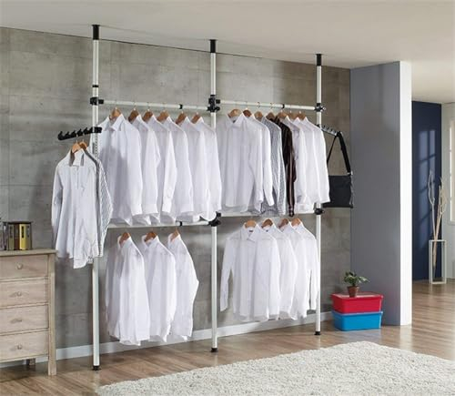 Zoternen Portant à Vêtement Garde-Robe Téléscopique Systèmes de Penderie Porte-Vêtements avec Barres, Largeur et Hauteur Réglables, Portemanteau pour Chambre Vestiaire, 4 Barre