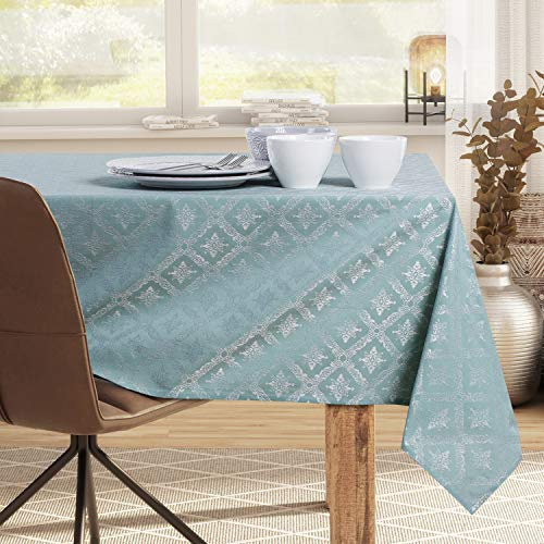 DecoKing Tischdecke oval 160x200 cm Baumwolle Barock Minze Maya