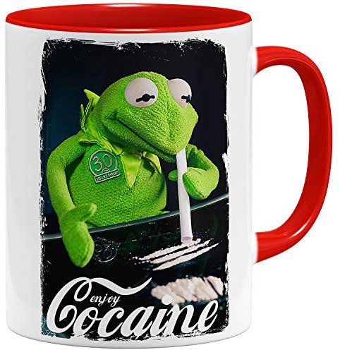 OM3® Enjoy-Frog Kaffee-Tasse Party Party Frosch - Keramik Becher - 325ml - Beidseitig Bedruckt - Rot