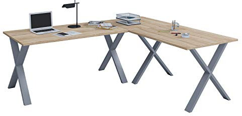 VCM Eckschreibtisch Schreibtisch Computer Winkeltisch Lona T. 80 cm X Silber 160, 190, Sonoma-Eiche
