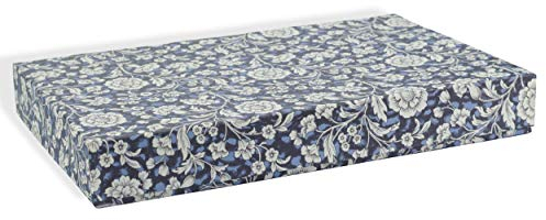 libralides - Handgemachte A4 Schachtel mit Deckel - Motiv weiße Blumen auf Blau - Ideal als Aufbewahrungsbox, Dokumentenschachtel, Fotoschachtel & Sammelbox aus Karton/Pappe