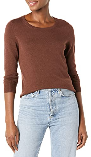 Amazon Essentials Maglione Girocollo Leggero A Maniche Lunghe (Taglie Forti Disponibili) Donna, Castagna Scuro, XS