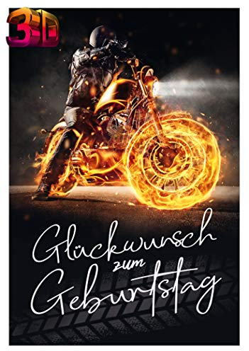 KE AV 3D Effekt Geburtstagskarte mit Motorrad Motiv, Inklusive Umschlag, DIN B6 Format, Humorvolle Glückwunsch-Karte für Motorradliebhaber