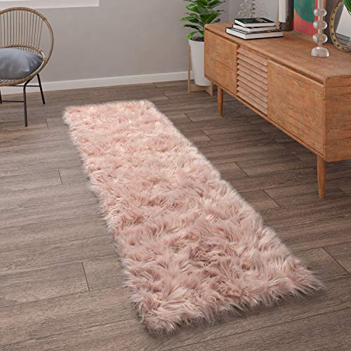 Paco Home Kunstfell Fellteppich Imitat Teppich Hochflor Sitzkissen Herzform Rund Fell Form, Grösse:80x150 cm, Farbe:Rosa