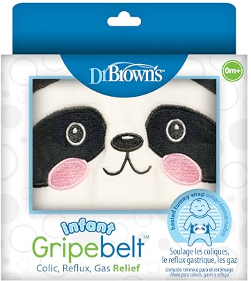 Dr. Brown's Cintura antiscivolo per alleviare le coliche, fascia riscaldata per la pancia, cintura per alleviare i gas, sollievo naturale per mal di stomaco in neonati e bambini, panda, 0-3 m