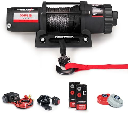 FIERYRED 5500lbs Synthetic Rope Treuil 2 500 kg, 2500 kg Noir avec Corde synthétique