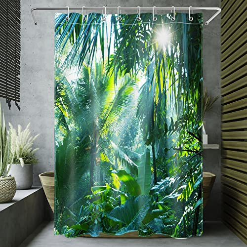 LB Duschvorhang Tropenwald 120x175cm Bananenblatt im grünen Dschungel Bad Vorhänge mit Vorhanghaken Polyester Wasserdicht Anti Schimmel Badezimmer Vorhang