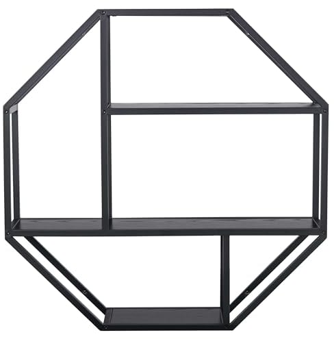 AC Design Furniture Jörn Achteckiges Wandregal, H: 77 x B: 77 x T: 20 cm, Schwarz Esche Optik/Schwarz, Holz/Metall, 1 Stk.
