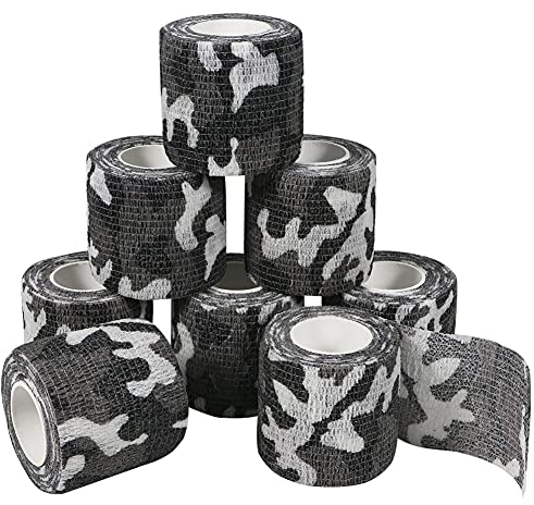 QiGui 8 Rouleaux Bande Cohésive Camouflage Bandage Autoadhésif Cohésifs Camo Ruban Auto-adhésif Elastiques Bandage Médical Bande Adhésifs Pansements Adhésifs pour Chasse Extérieur Sports 5cm