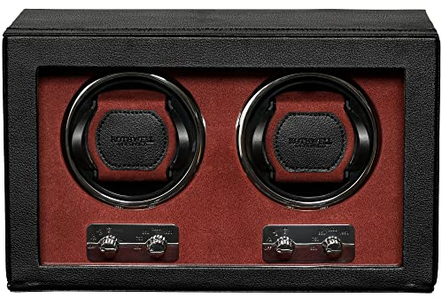 ROTHWELL Doppel-Uhrenbeweger für Automatikuhren mit leisem Motor mit Mehreren Geschwindigkeiten und Rotationseinstellungen (Schwarz/Rot)