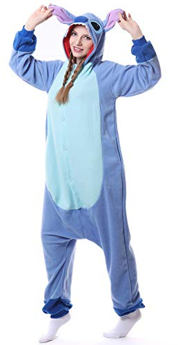 Stitch Onesie Relaxo Kostüm Jumpsuit Tier Relax Kostuem Damen Herren Pyjama Fasching Halloween Schlafanzug Cosplay Erwachsene Karneval Einteiler Blue L