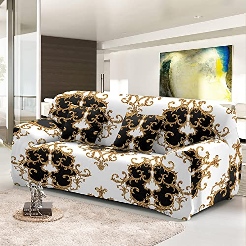 LNXSESN Sofa Überzug Vintage Braun Weiß Sofabezug Stretch Elasthan Couch Abnehmbare Waschbar Sofaschoner Anti Rutsch Couchbezug Moderne Cover Universal Sofahusse Ecksofa 1 Sitzer, Sitzer（90-140cm）