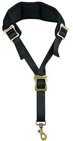 adorence Saxophon Gurt (verbesserte weiche, dicke Polsterung und Drehhaken aus Metall mit Gummiring) – Saxophongurt für Alt, Tenor und Sopran – Schwarz, Metalleinsteller