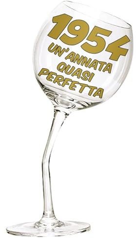 Bombo Weinglas mit gebogenem Stiel für den 70. Geburtstag mit Inschrift auf Italienisch