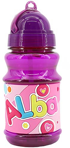 Botella Agua con nombre Alba para niños, 100% a prueba de fugas, sin BPA, 350 ml, para guardería, colegio, viajes y deporte Regalo de Niños 5-10 años para Colegio Cumpleaños(350ML))
