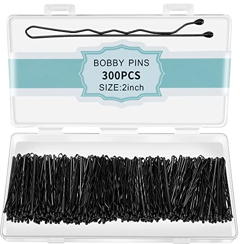300 Pcs Bobby Pins Black, Hair Pins for Women Girls and Kids, Invisible Wave Hair clips Bulk with Storage box, Pain-Free Hairpins(2 Inch Black)