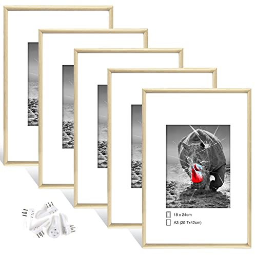 Dmyifan 5er Set Fotorahmen, Bilderrahmen DIN A3(29.7 x 42 cm), Plexi-Glas Portraitrahmen Mit Nahtloser Haken, Wohnzimmer zum Stellen und Hängen, Dekorahmen für Fotos Portrait Jubiläum