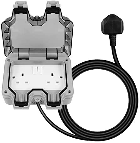Outdoor Socket Waterproof Double Plug with Extension Lead External 2 Gang Switched Socket Cover Wall Electrical Outlet IP66 13Amp Weatherproof (10M)