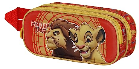 Disney El Rey León King-Estuche Portatodo 3D Doble, Naranja, 22 x 9.5 cm