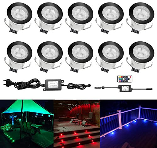 QACA Led Spot Mini Exterieur encastrable,Luminaire encastré 30mm IP 67 Eclairage Escalier Spot Exterieur Led Encastrable DC 12V 0.6W pour Patio Piscine Paysage (rgb(noir), 10 kit)