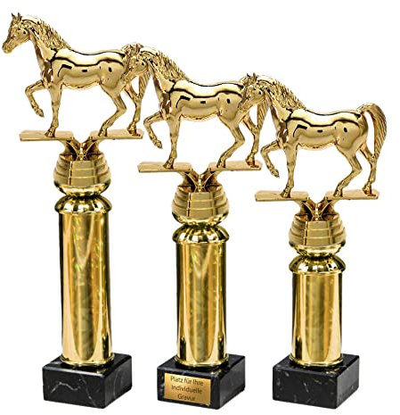 eberin · Pferde/Pferd Pokal mit Gravur/Wunschtext · Araber Pferd auf Goldsäule/Marmor · Pferdesport Pokal in 3 Größen erhältlich · (28,9 cm)