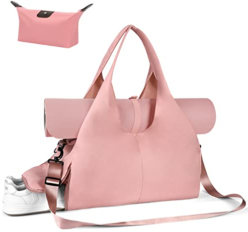Aucuu Sporttasche, Reisetasche mit Schuhfach & Nassfach, Groß Gym Tasche für Damen und Herren, Wasserdichte Trainingstasche Yogatasche für Yogamatten & Yoga-Zubehör Fitnesstasche (Rosa)