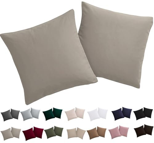 Soifox Kissenbezug 80x80 2er Set - Kopfkissenbezug 80 x 80 Natur 100% Mikrofaser bügelfrei & knitterfrei mit Reißverschluss