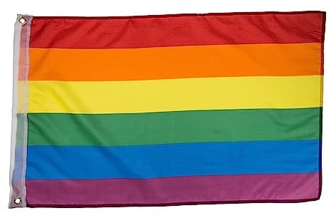 ReWu Flagge Fahne Regenbogen Rainbow Pride Bunt mit Metallösen Cristopher-Street-Day CSD LGBTQ+ Gay Hippie Homosexualität Toleranz Vielfalt Unterstützung 90 x 60 cm