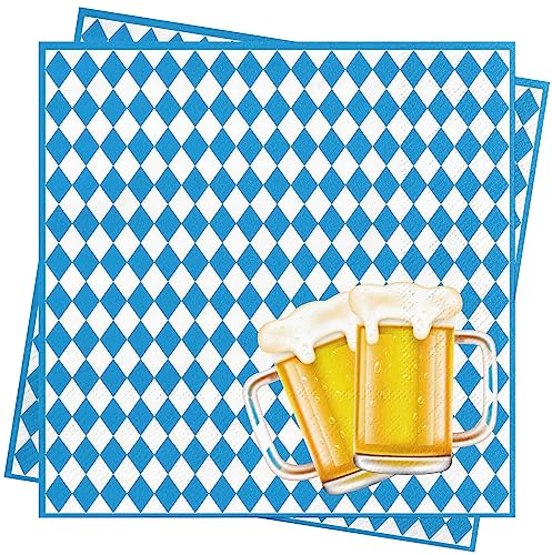 AFYHH Oktoberfest Servietten Bayrisch Oktoberfest-Deko - 40Stück Blau Weiß Servietten 33X33cm Napkins Seidenpapier Oktoberfest Accessoires