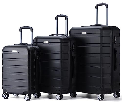 VERTICAL STUDIO 20 24 28 Koffer Reisekoffer 3er-Set Trolley Mehrteilig mit Ziffern Kofferschloss aus Kunststoff (ABS) Vier Rollen (Schwarz Trelleborg)