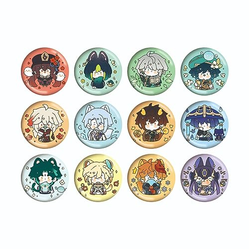 MayDee Genshin Figur Brooches, Genshin Chibi Figur Broche 12 Runde Abzeichen Aus Weißblech, 58mm Kleidung Rucksack Zubehör Für Teenager Fan Sammlungen