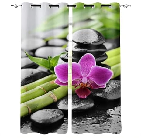 MATUDA Orchidee Tautropfen Zen Stein Pfeil Bambus Verdunklungsvorhänge Fenstervorhänge Für Schlafzimmer Wohnzimmer Dekor 280X260Cm