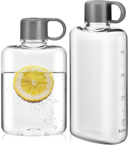 BESPORTBLE Botella de viaje, 2 unidades, botellas de agua planas 360 ml, 500 ml, botellas delgadas, botellas de memo, botellas de viaje portátiles para camping, fitness, ciclismo, deportes