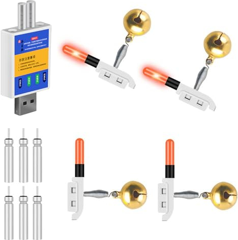 Knicklichter Angeln, Elektronischer Bissanzeiger Angeln Set Mit Ladegerät Und Akku, Nachtfischen Knicklichter, Angelzubehör, LED Leuchtstäbe Angeln (Orange)