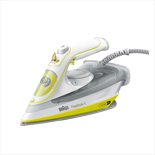 Braun FreeStyle 5 – Plancha de Vapor con Suela SuperCeramic, Vapor Potente, Sistema Antigoteo, Punta de Precisión, Planchado Fácil y Suave, Amarillo (SI5016YL)