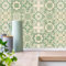 20pcs Green Victorian Tile Stickers, Kitchen Bathroom Wall Tile Stickers Peel and Stick on Tile Transfers Covers Decals Self Adhesive Vinyl Waterproof Beige Vintage Mosaic (15cm x 15cm, 6x6 inches)