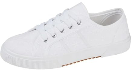 Ladies Broderie Anglaise lace up Canvas on Chunky Outsole White UK 5