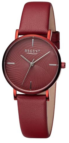 REGENT Damen Armbanduhr Analog Lederarmband rot URBA747 Analoguhr