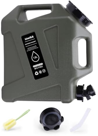Umikk Bidón de agua de 12 litros con grifo y tapa de rosca, bidón de agua potable portátil multiusos Tanque de agua, para camping, sin BPA, depósito de agua con asa (verde), 1yc2ac0kd8vz7pn5et0