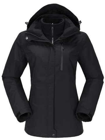 OutPro Skijacke Damen 3 in 1 Winterjacke Wasserdicht Winddicht Funktionsjacke Winterjacke Herausnehmbare Fleece Innenschicht Outdoor Wandern,Schwarz L