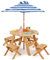 COSTWAY Kindersitzgruppe Outdoor, Kinder Picknicktisch mit 4 Stühlen und Sonnenschirm, Kindersitzgarnitur aus Holz, Sitzgarnitur, Sitzgruppe, Gartenmöbel für Garten, Hinterhof, Terrasse (Natur)