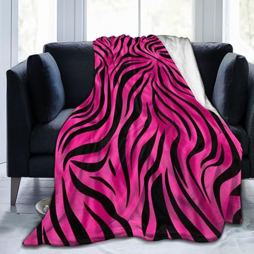 Mexpekil Coperta rosa con stampa zebrata, morbida e accogliente, coperta in pile di flanella, per divano, letto, campeggio, viaggi, 125 x 100 cm