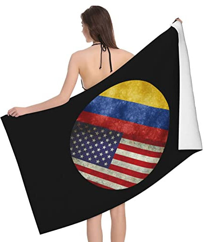Strandtücher Retro Amerika Und Kolumbianische Flagge Sandfest Handtuch Saugfähig Großes Strandtuch Weich Badetuch Für Schwimmen Sport Reisen 80x130cm
